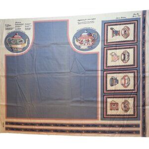 🛒 $9 Fabric Panel Material - 1 yard Tea Pot Apron Panel Blue #12